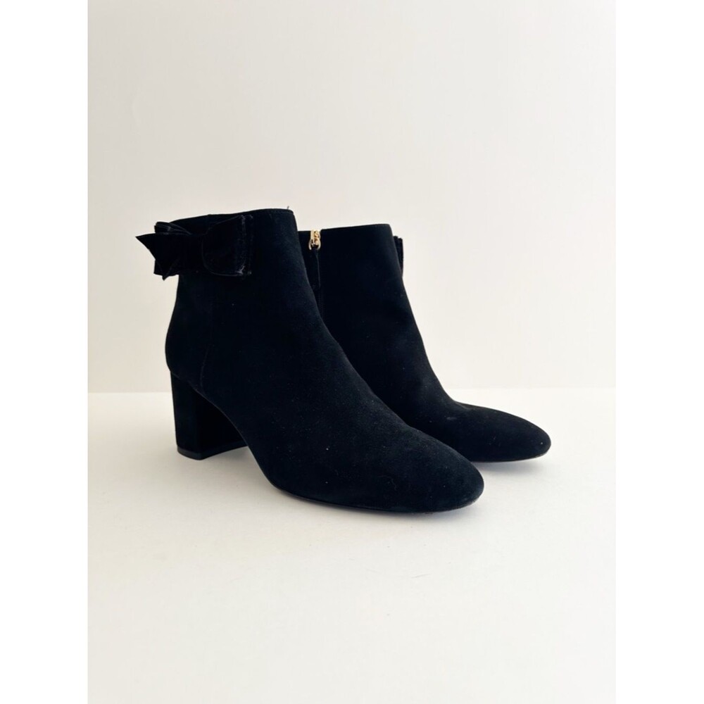 Kate Spade New York Black Suede Bow Detail Block Heel Holly booties